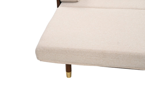 Mercer41 Grimpante Beige Cotton Linen Sofa Bed,Upholstered Sleeper with Solid Wood Legs, image 10
