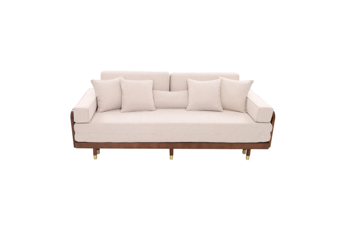 Mercer41 Grimpante Beige Cotton Linen Sofa Bed,Upholstered Sleeper with Solid Wood Legs, image 2