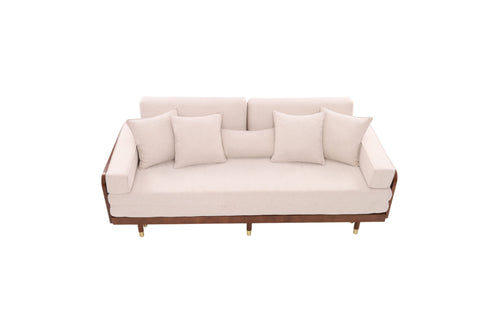 Mercer41 Grimpante Beige Cotton Linen Sofa Bed,Upholstered Sleeper with Solid Wood Legs, image 3