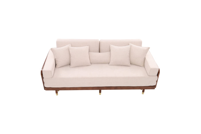 Mercer41 Grimpante Beige Cotton Linen Sofa Bed,Upholstered Sleeper with Solid Wood Legs, image 3
