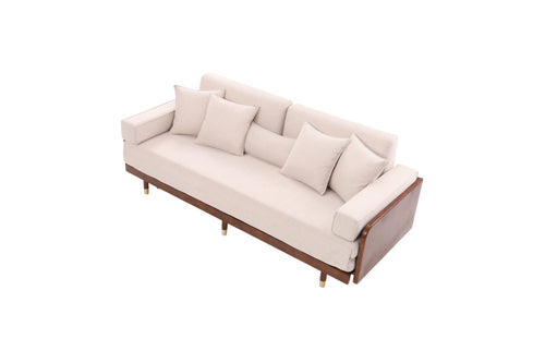 Mercer41 Grimpante Beige Cotton Linen Sofa Bed,Upholstered Sleeper with Solid Wood Legs, image 5
