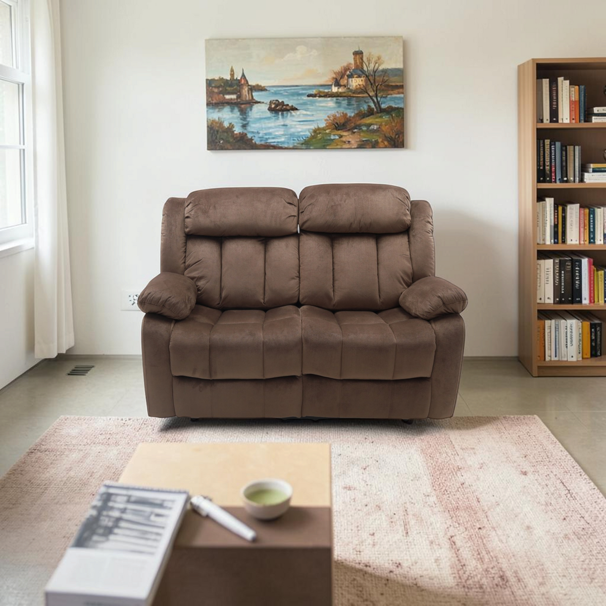 Latitude Run Microfiber Upholstered Manual Reclining Loveseat with Metal Legs