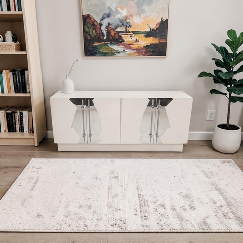 Everly Quinn Callista 4-Door Sideboard with Art Deco Doors and Interior Shelves