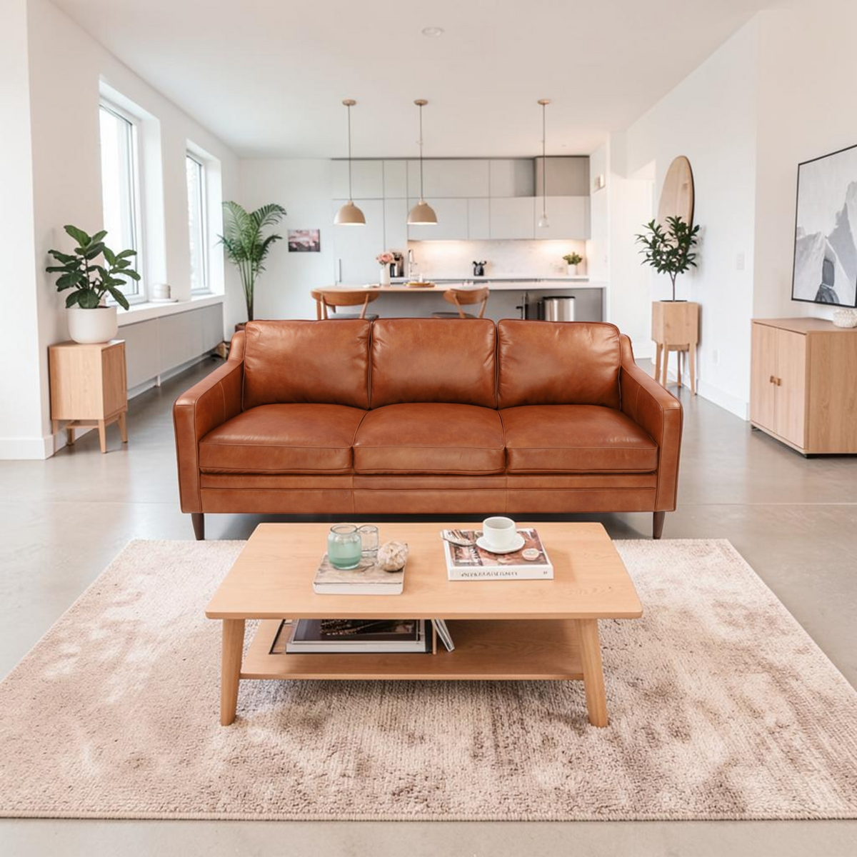 Sand & Stable Leyla Genuine Leather Square Arm Sofa