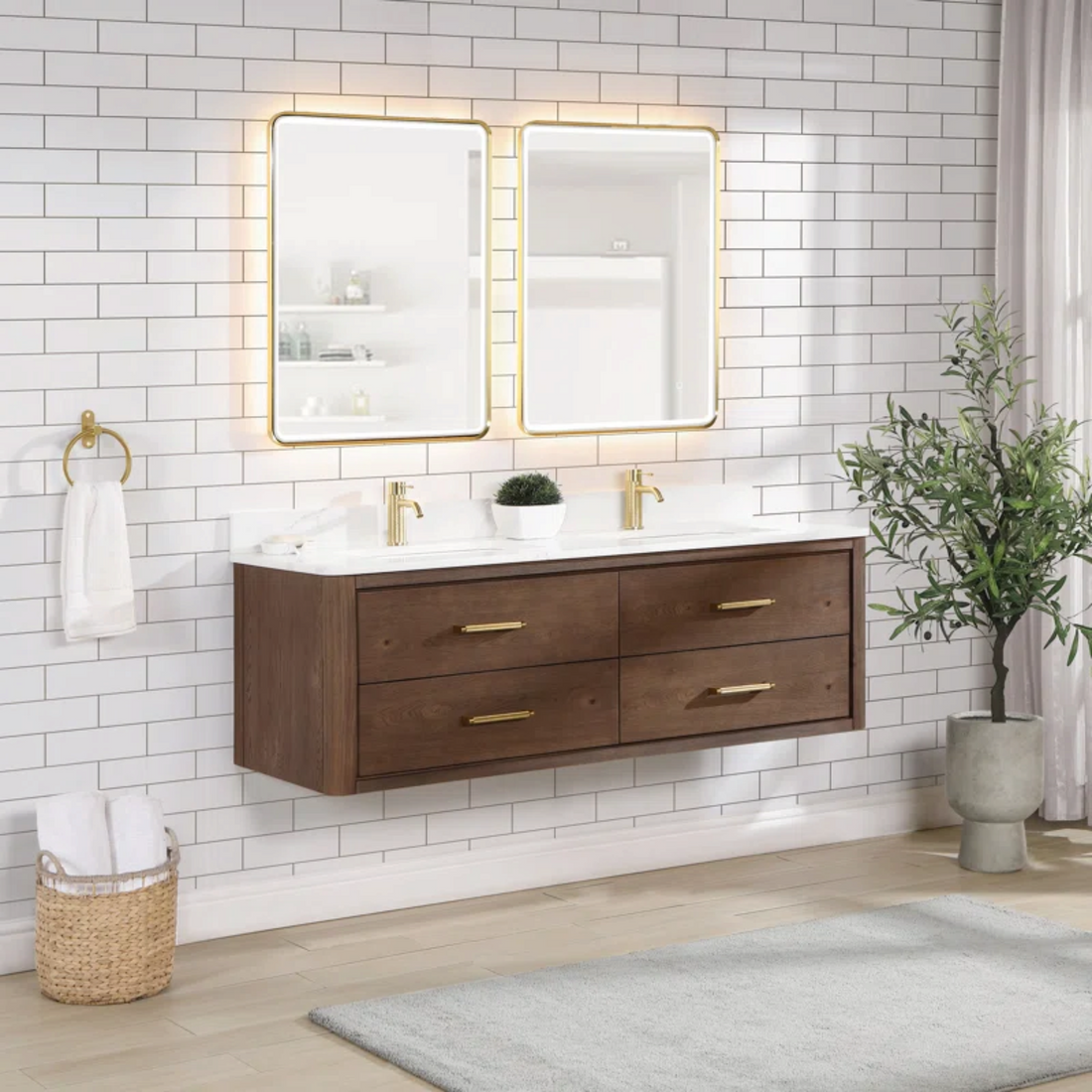 Vinnova Cristo Free Standing Wall Mounted 2 Double Vanity Bathroom Vanity With Quartz Top