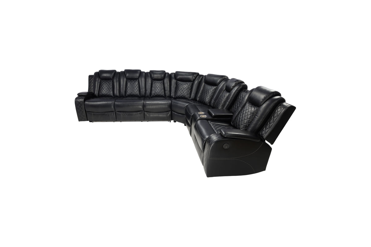 Ivy Bronx 3 - Piece Vegan Leather Power Reclining Sectional Sofa Set with LED Lights and Wireless Charging Station
