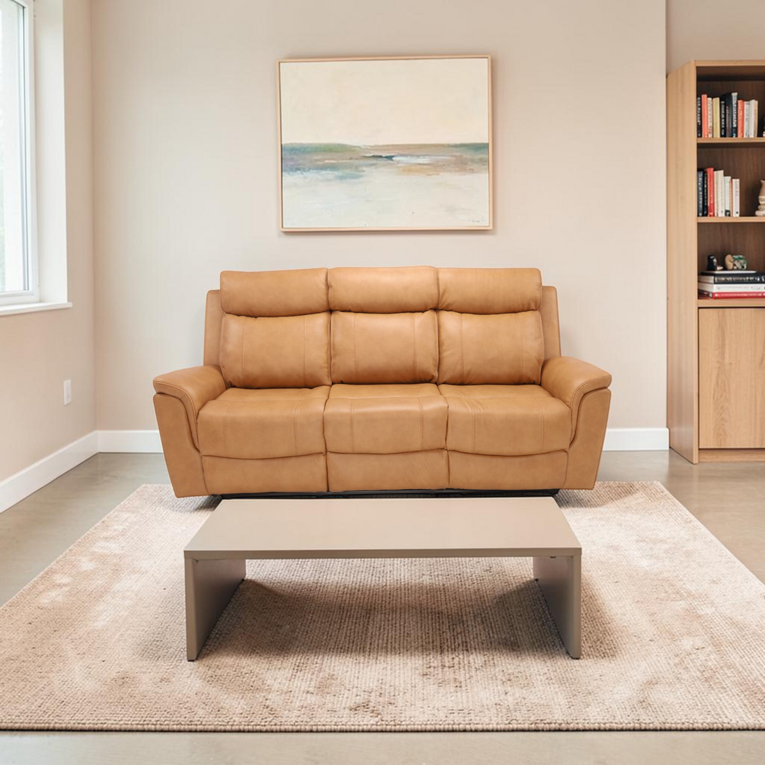 Birch Lane Top Grain Camel Genuine Leather Power Reclining Sofa with Adjustable Headrest