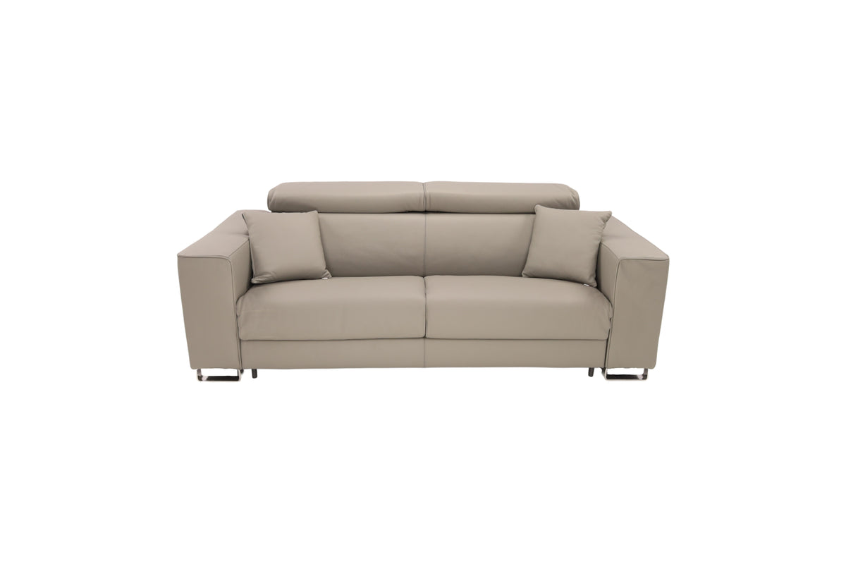 Casa Italia Furniture Monica Genuine Italian Top Grain Leather Queen Wide Arm Sleeper Sofa Bed with Memory Foam Mattress