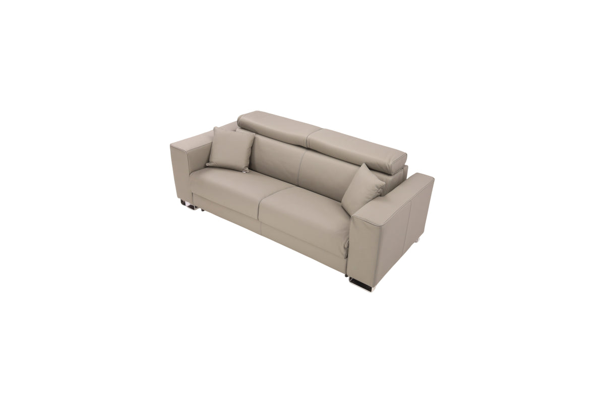 Casa Italia Furniture Monica Genuine Italian Top Grain Leather Queen Wide Arm Sleeper Sofa Bed with Memory Foam Mattress