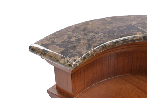Wrought Studio Vintage American Hand-Carved Home Bar - Solid Wood Construction, Marble Top, with Wine Storage, Brushed Copper Footrest, image 15