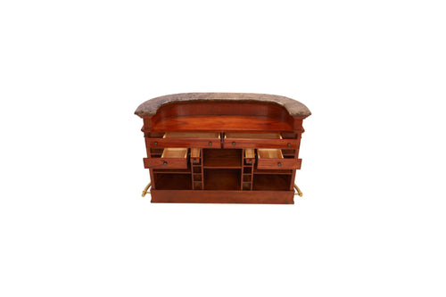 Wrought Studio Vintage American Hand-Carved Home Bar - Solid Wood Construction, Marble Top, with Wine Storage, Brushed Copper Footrest, image 11