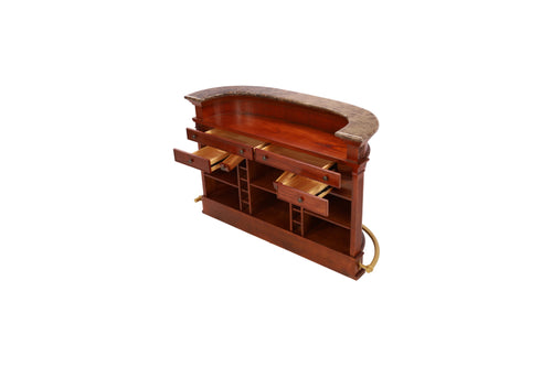 Wrought Studio Vintage American Hand-Carved Home Bar - Solid Wood Construction, Marble Top, with Wine Storage, Brushed Copper Footrest, image 12