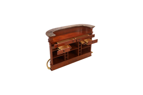 Wrought Studio Vintage American Hand-Carved Home Bar - Solid Wood Construction, Marble Top, with Wine Storage, Brushed Copper Footrest, image 13
