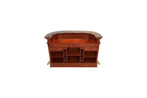 Wrought Studio Vintage American Hand-Carved Home Bar - Solid Wood Construction, Marble Top, with Wine Storage, Brushed Copper Footrest, image 8