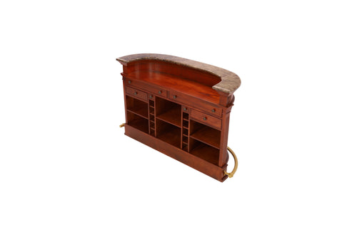 Wrought Studio Vintage American Hand-Carved Home Bar - Solid Wood Construction, Marble Top, with Wine Storage, Brushed Copper Footrest, image 9