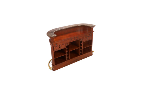 Wrought Studio Vintage American Hand-Carved Home Bar - Solid Wood Construction, Marble Top, with Wine Storage, Brushed Copper Footrest, image 7