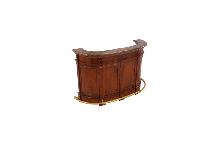 Wrought Studio Vintage American Hand-Carved Home Bar - Solid Wood Construction, Marble Top, with Wine Storage, Brushed Copper Footrest, image 3