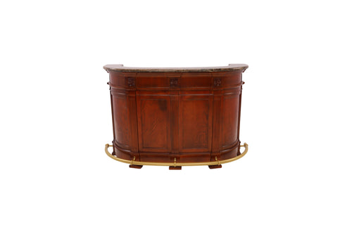Wrought Studio Vintage American Hand-Carved Home Bar - Solid Wood Construction, Marble Top, with Wine Storage, Brushed Copper Footrest