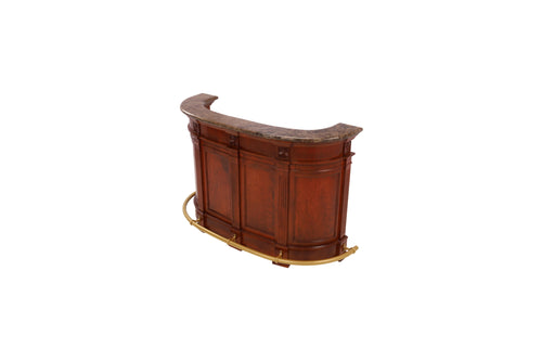 Wrought Studio Vintage American Hand-Carved Home Bar - Solid Wood Construction, Marble Top, with Wine Storage, Brushed Copper Footrest, image 5