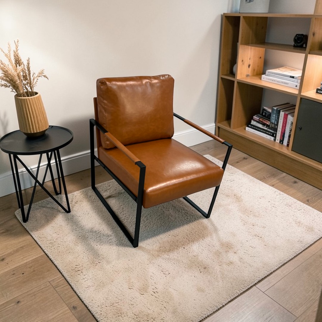 17 Stories Achilina Vintage Soft Vegan Leather Arm Accent Chair with Removable Backrest