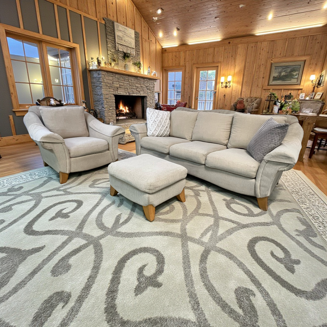 American Home Collection by LA - Z -BOY Cream White Sofa Set and Ottoman