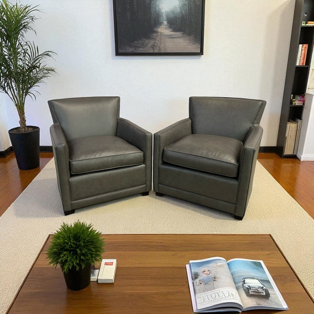 Arhaus Rudy Leather Swivel Chair Set