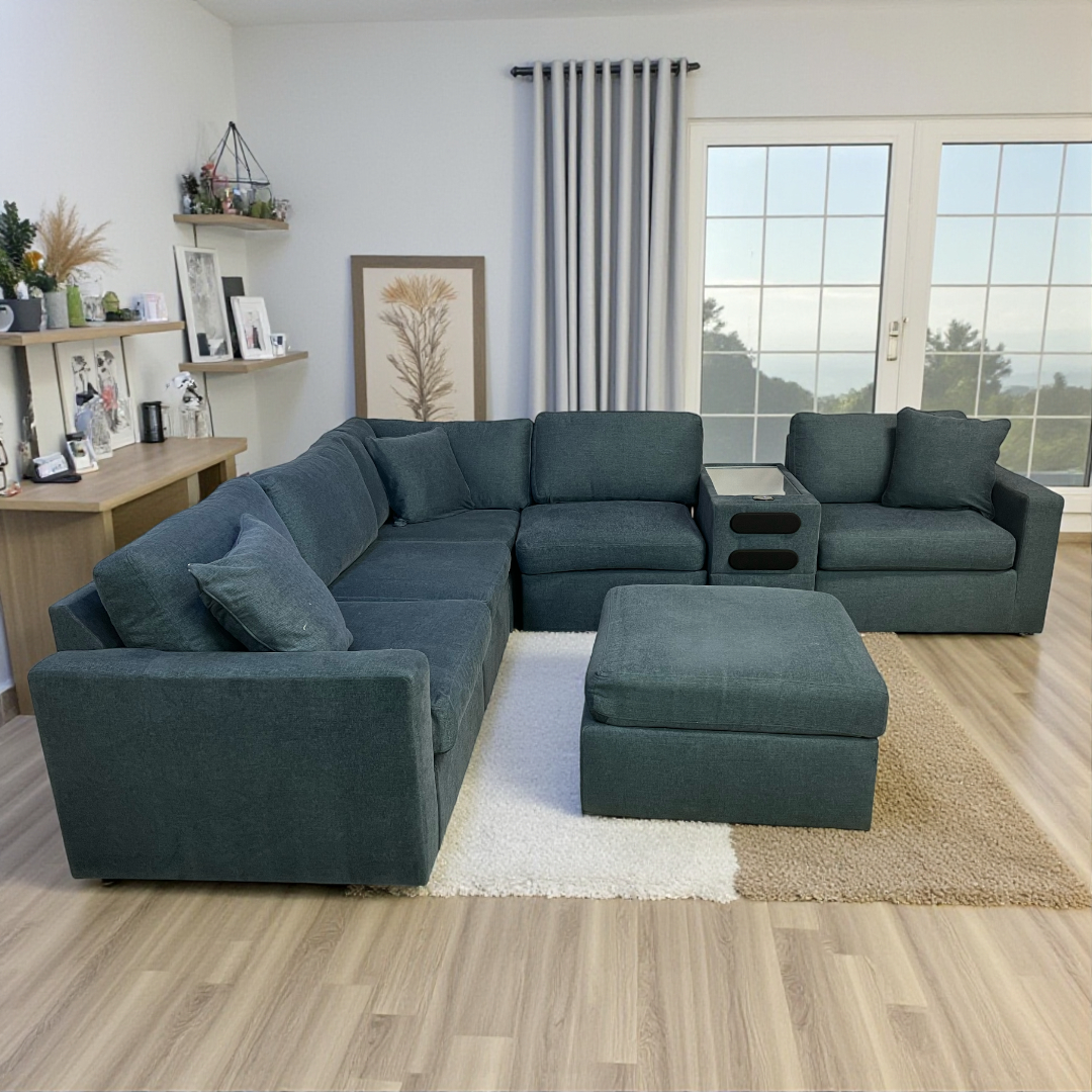 Ashley Modmax 6-pc Modular Next-Gen Nuvella Fabric Sectional with Audio Console and Ottoman