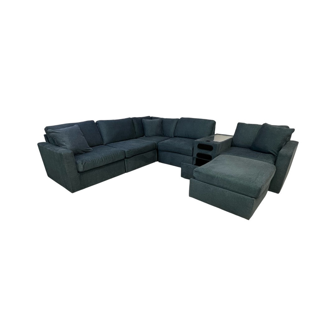 Ashley Modmax 6-pc Modular Next-Gen Nuvella Fabric Sectional with Audio Console and Ottoman