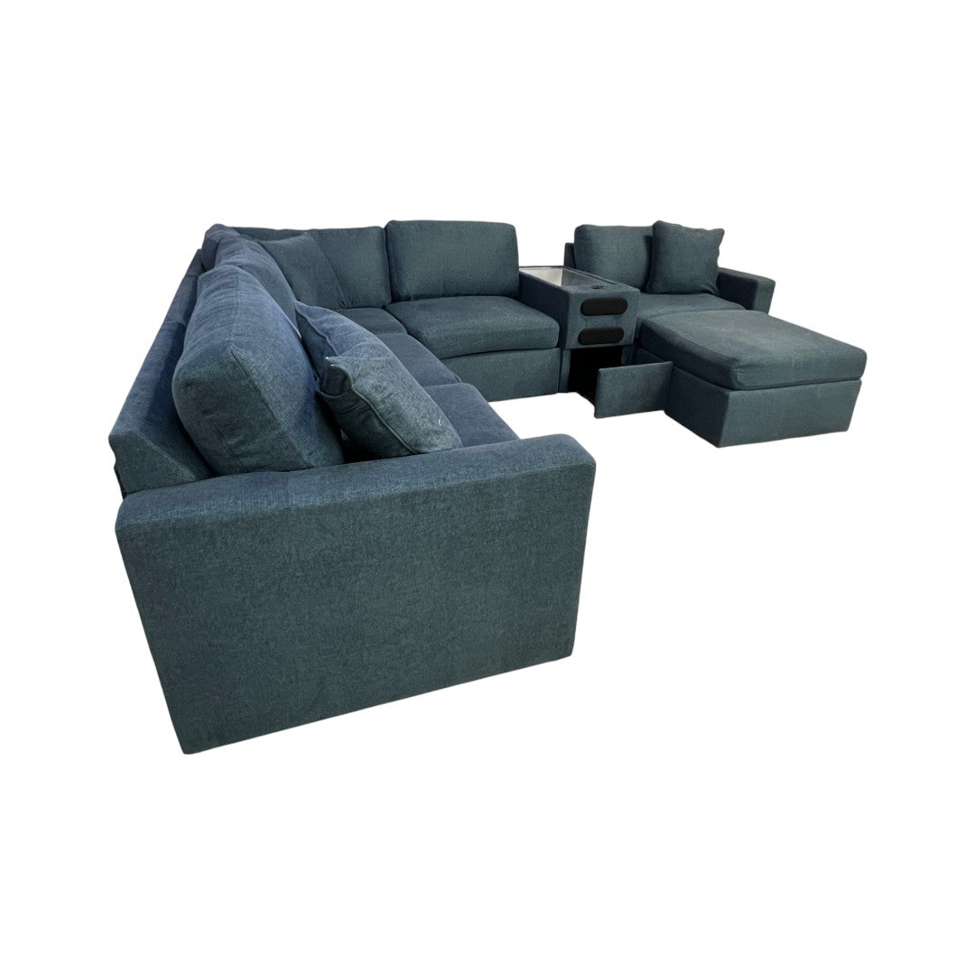 Ashley Modmax 6-pc Modular Next-Gen Nuvella Fabric Sectional with Audio Console and Ottoman