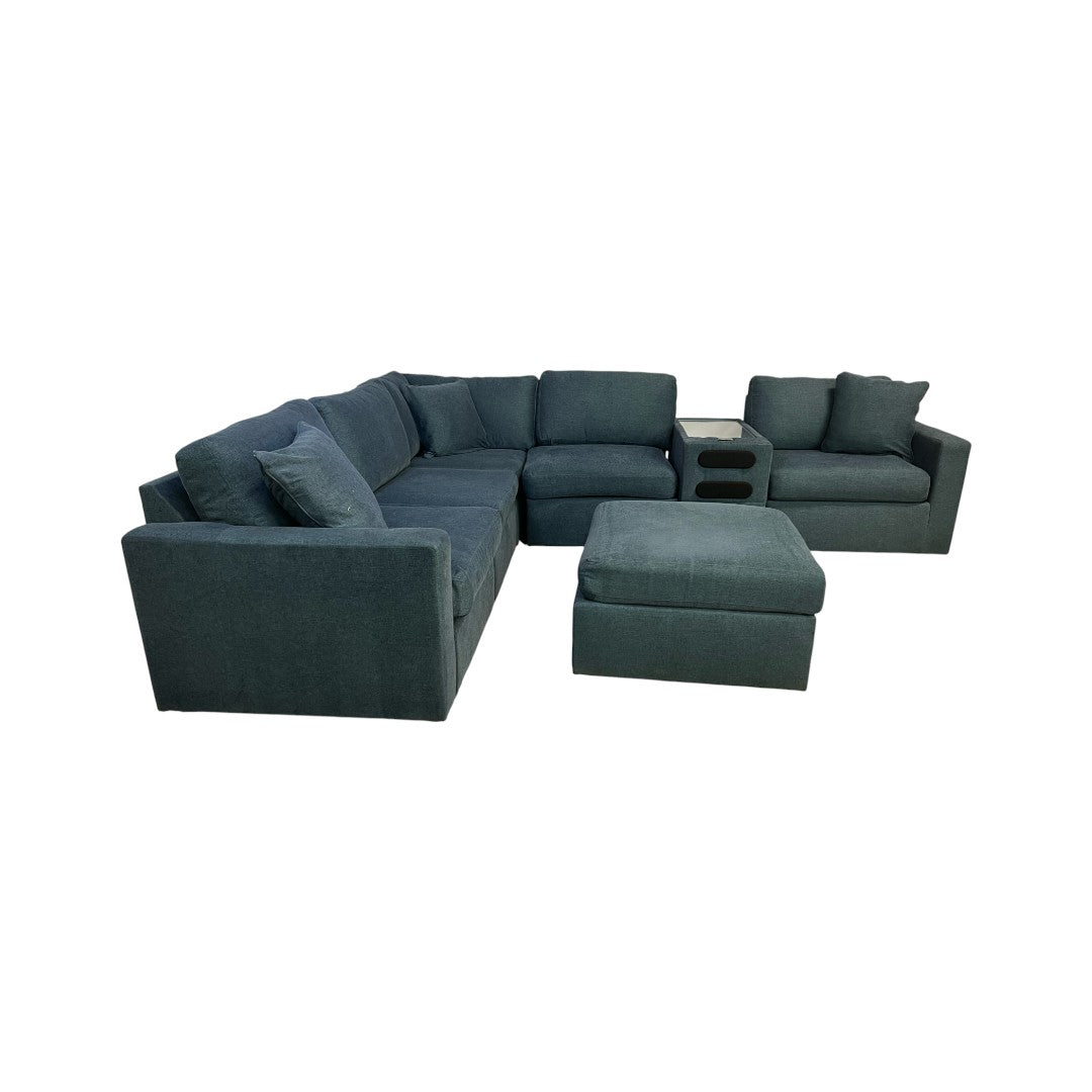Ashley Modmax 6-pc Modular Next-Gen Nuvella Fabric Sectional with Audio Console and Ottoman