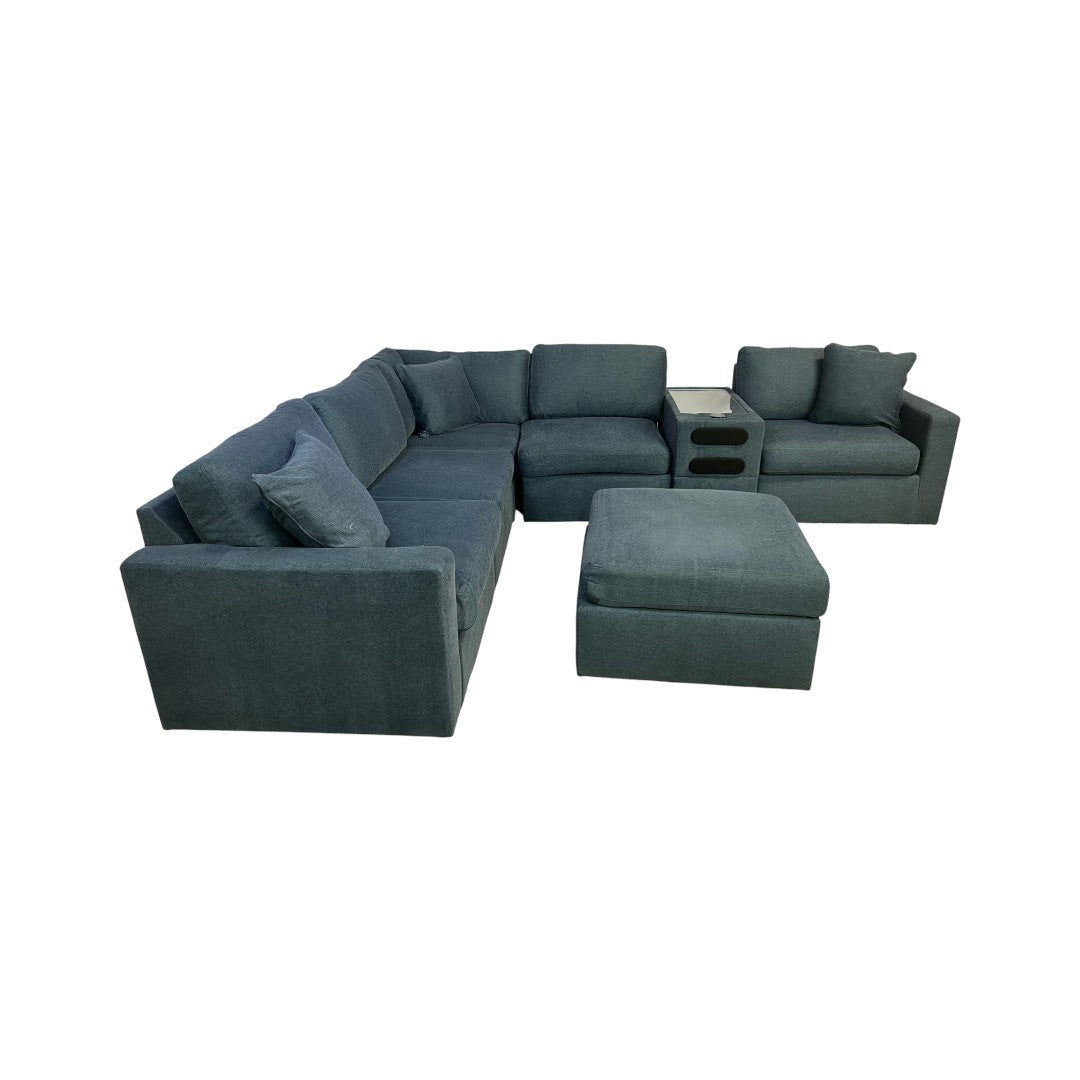 Ashley Modmax 6-pc Modular Next-Gen Nuvella Fabric Sectional with Audio Console and Ottoman