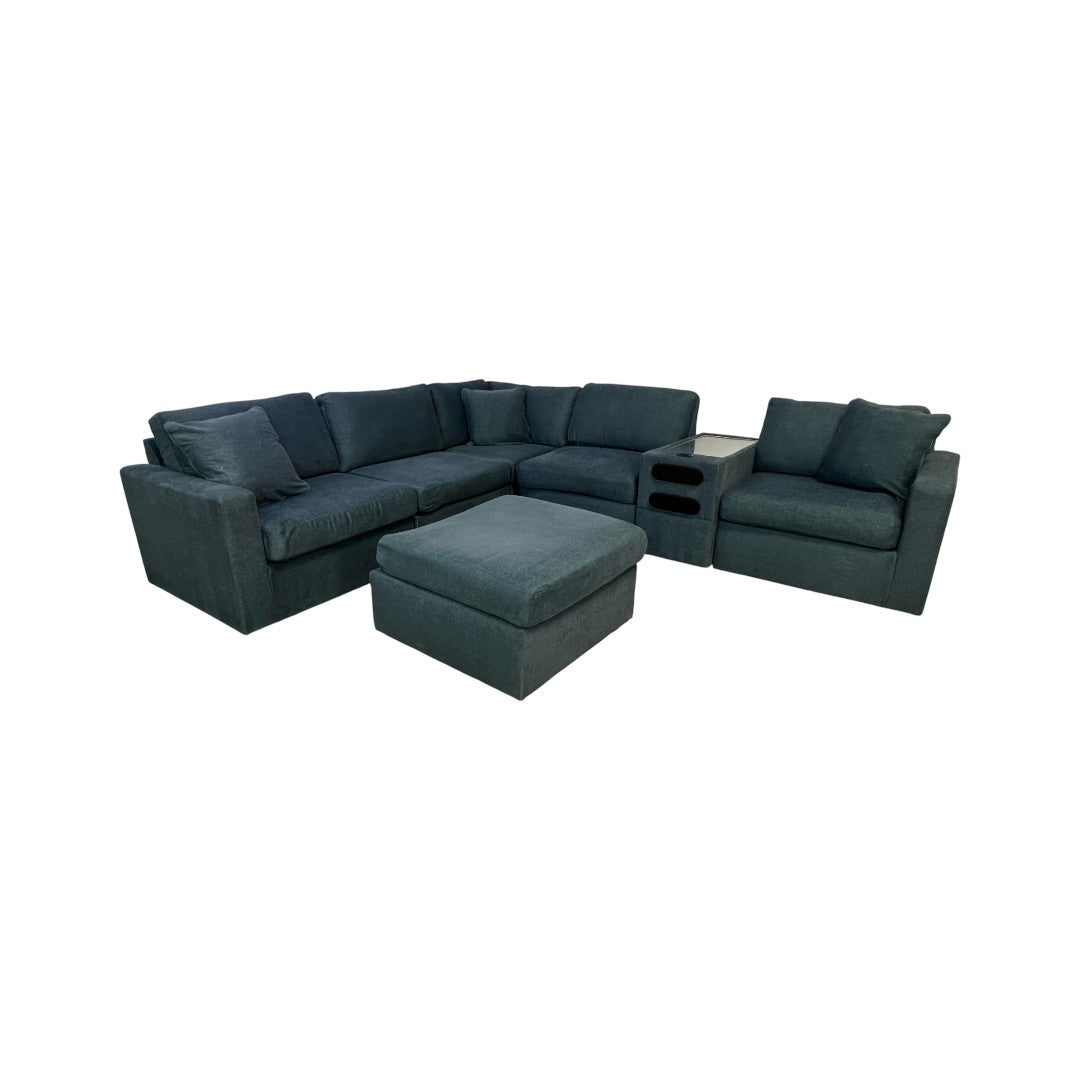 Ashley Modmax 6-pc Modular Next-Gen Nuvella Fabric Sectional with Audio Console and Ottoman