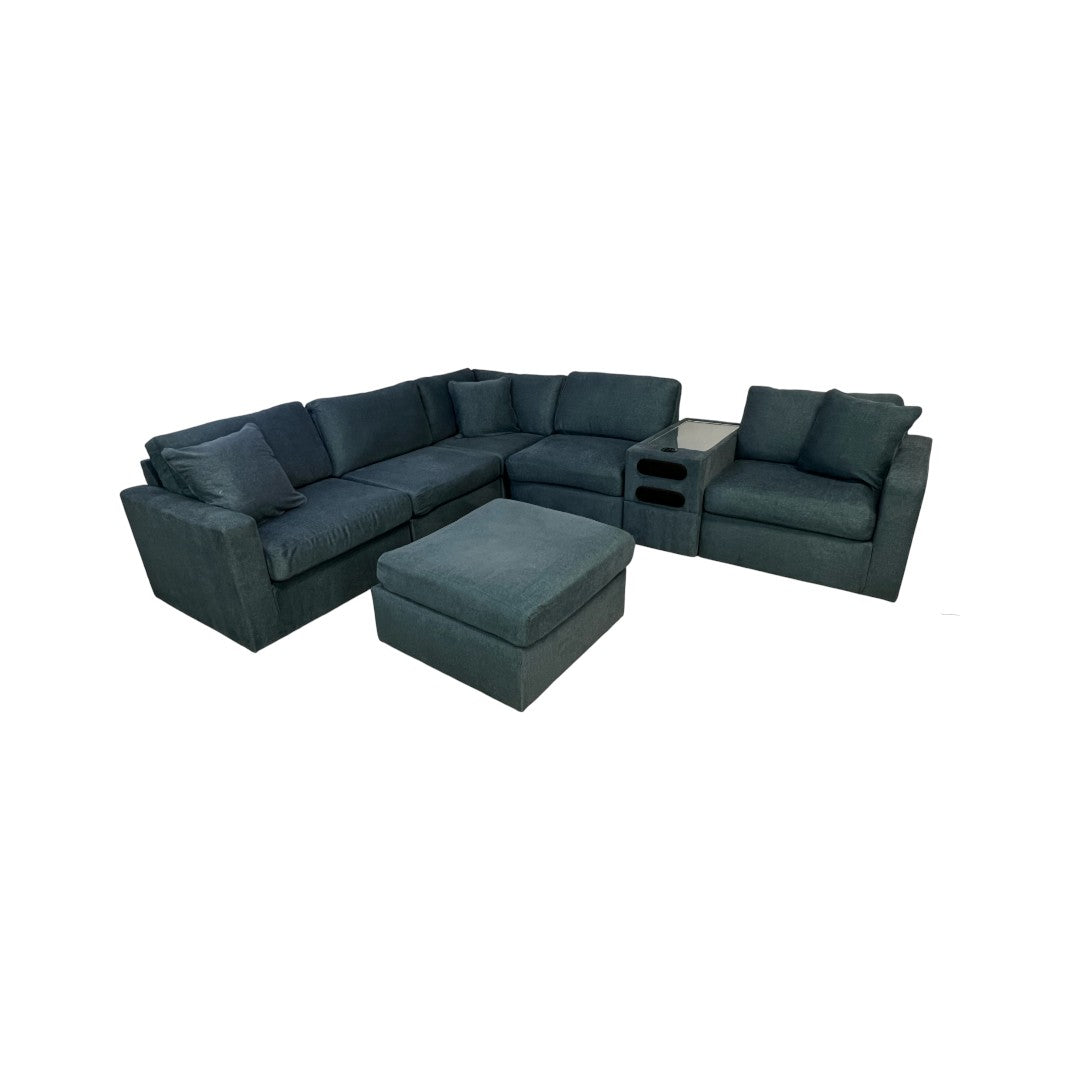 Ashley Modmax 6-pc Modular Next-Gen Nuvella Fabric Sectional with Audio Console and Ottoman
