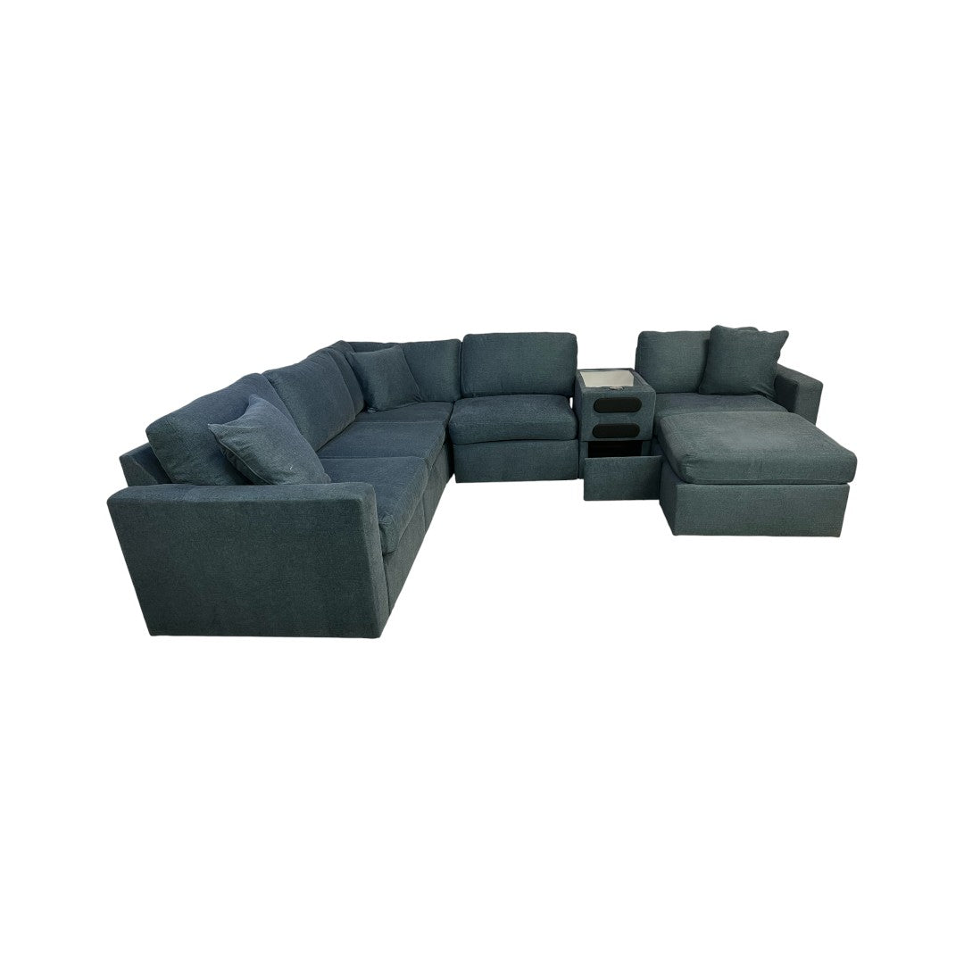 Ashley Modmax 6-pc Modular Next-Gen Nuvella Fabric Sectional with Audio Console and Ottoman