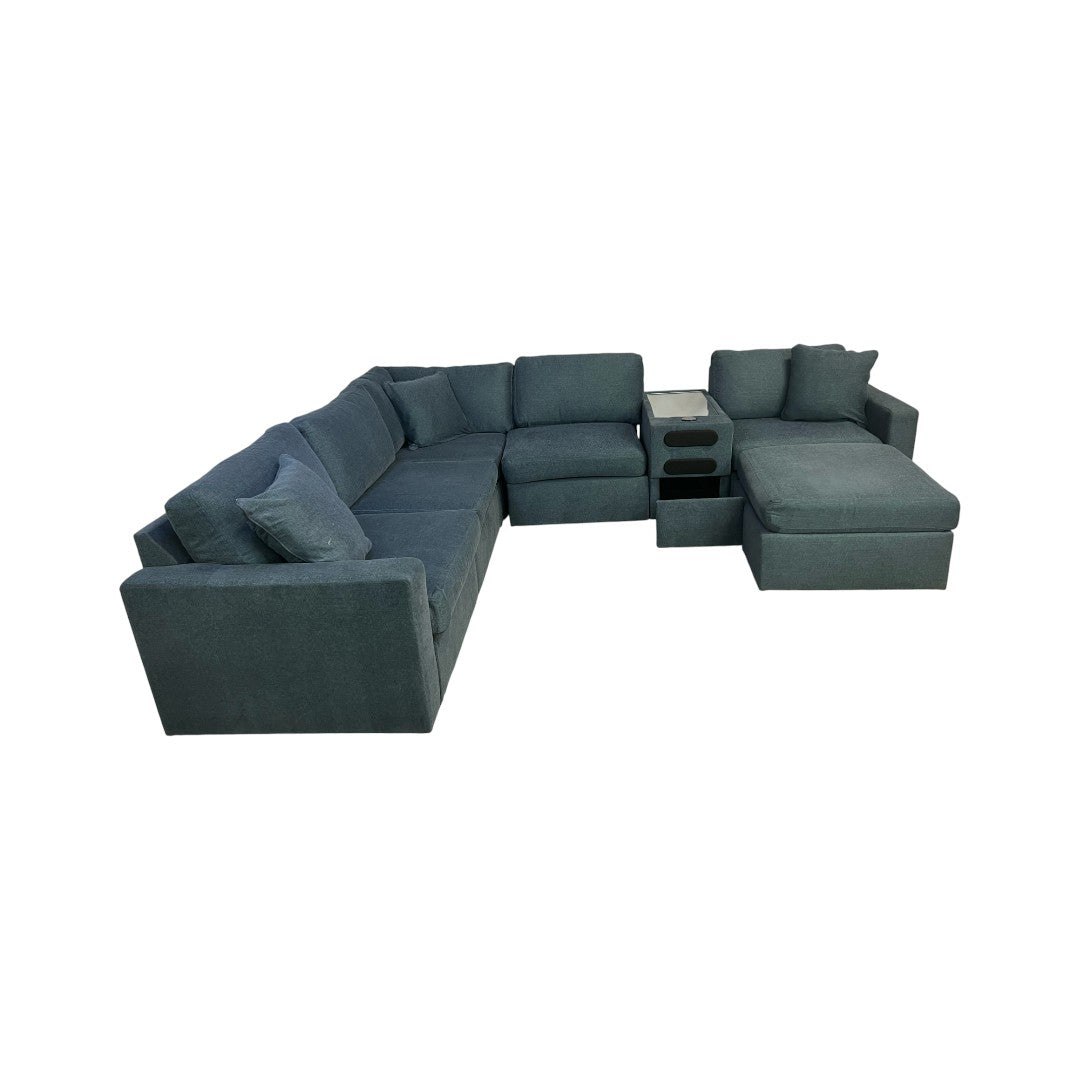 Ashley Modmax 6-pc Modular Next-Gen Nuvella Fabric Sectional with Audio Console and Ottoman