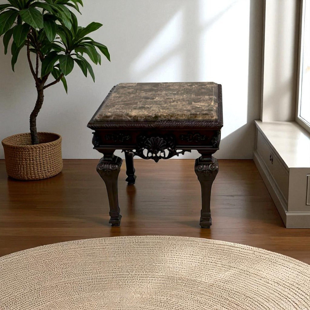 Best Master Traditional Solid Wood and Faux Marble Top End Table in Cherry