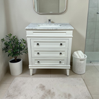 Birch Lane Frankfurt Single Bathroom Vanity Set with White Cabinet and Carrara Marble Countertop