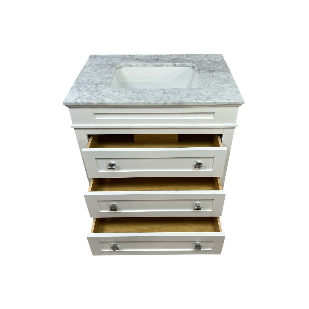 Birch Lane Frankfurt Single Bathroom Vanity Set with White Cabinet and Carrara Marble Countertop