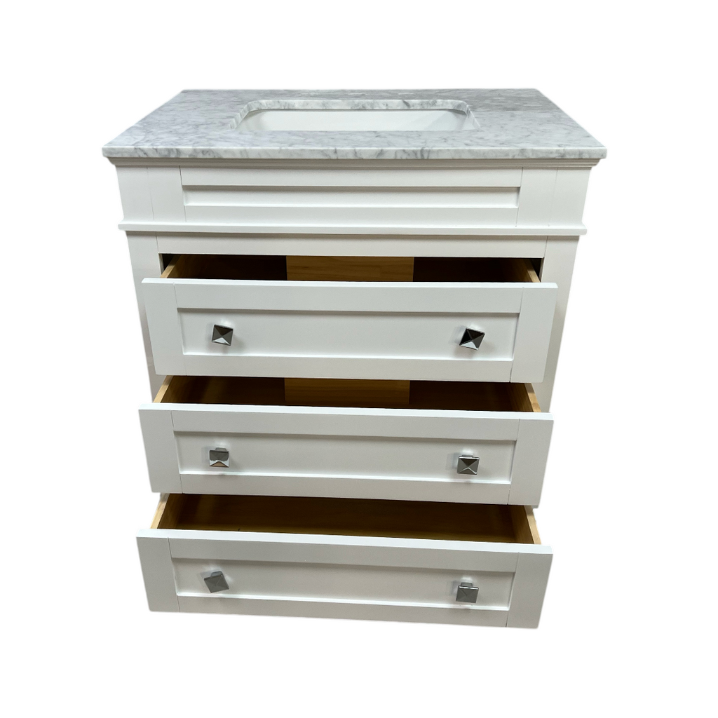 Birch Lane Frankfurt Single Bathroom Vanity Set with White Cabinet and Carrara Marble Countertop
