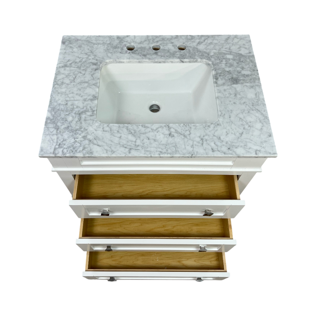 Birch Lane Frankfurt Single Bathroom Vanity Set with White Cabinet and Carrara Marble Countertop