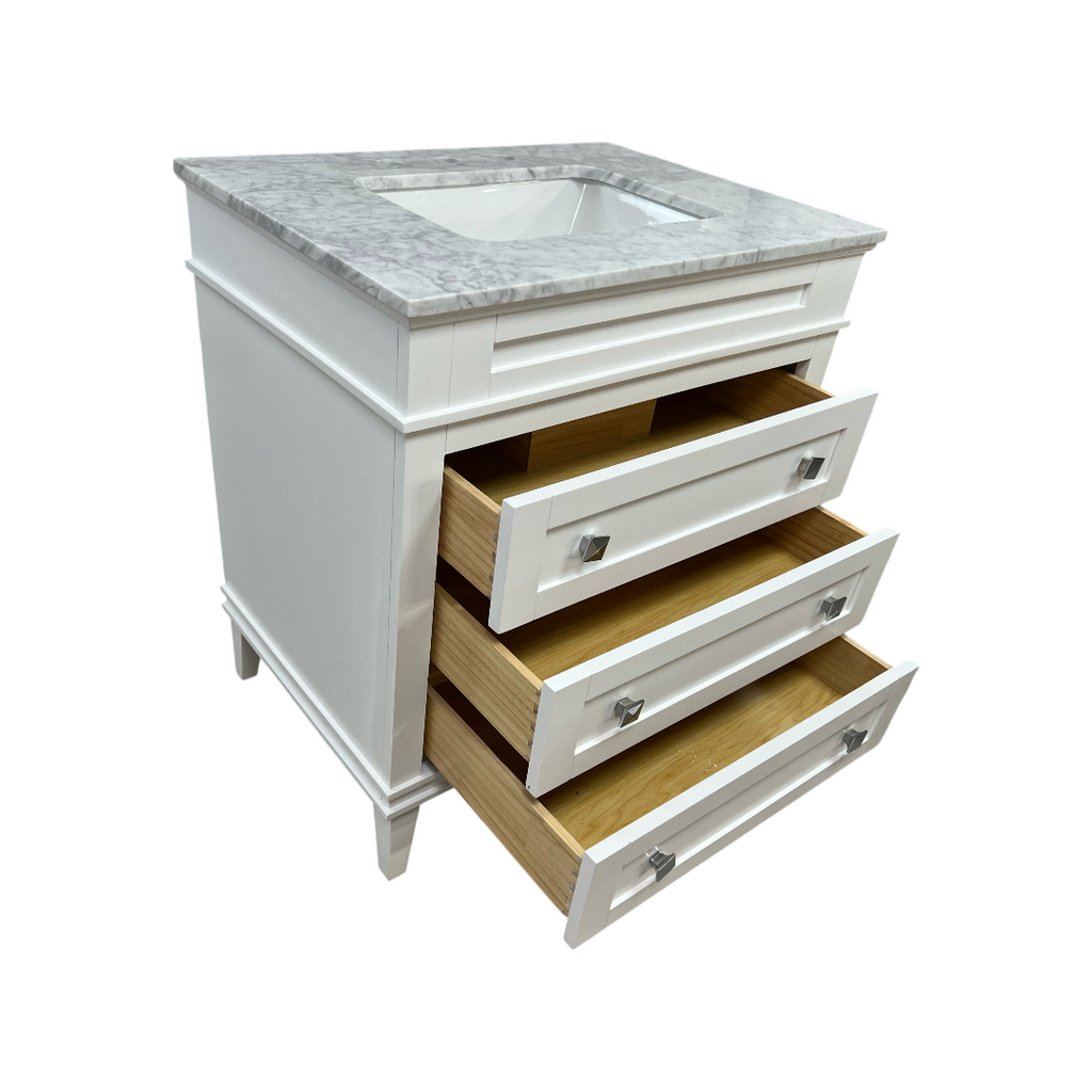 Birch Lane Frankfurt Single Bathroom Vanity Set with White Cabinet and Carrara Marble Countertop