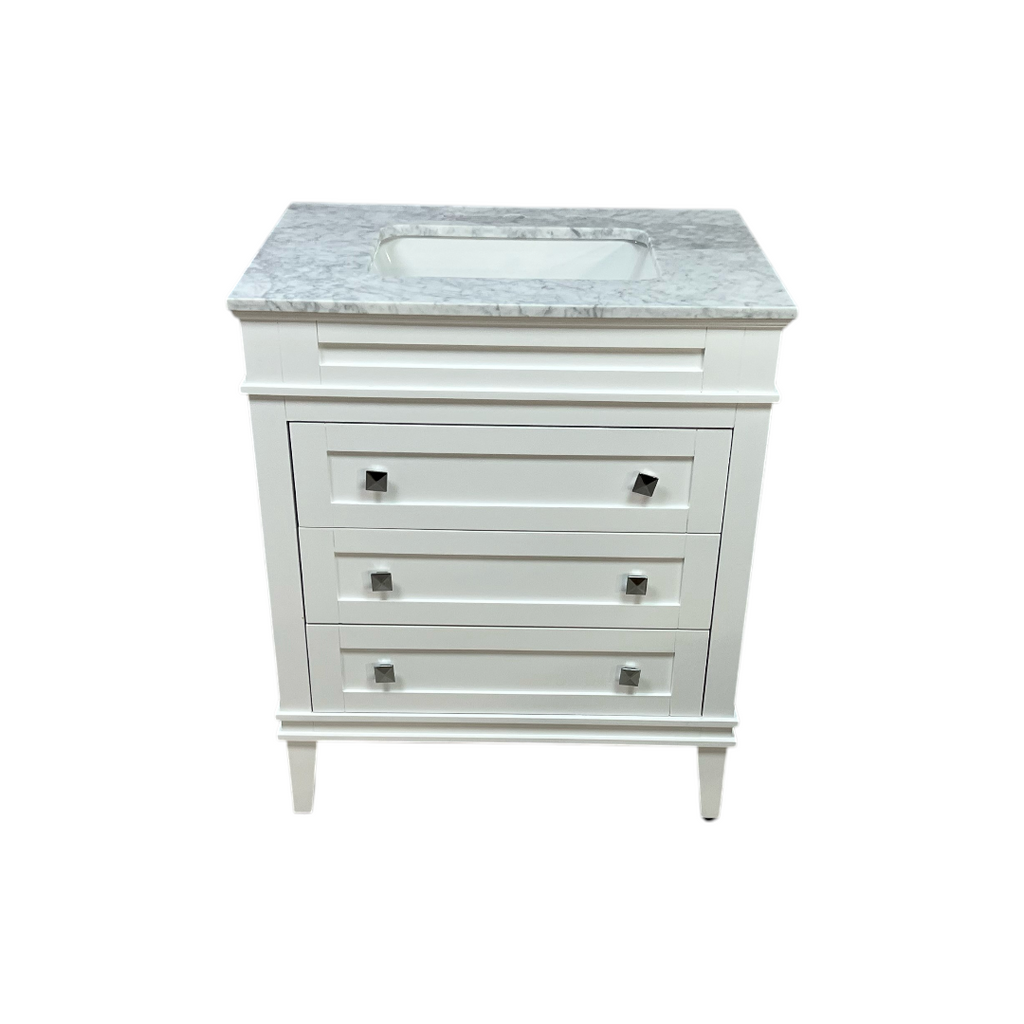 Birch Lane Frankfurt Single Bathroom Vanity Set with White Cabinet and Carrara Marble Countertop