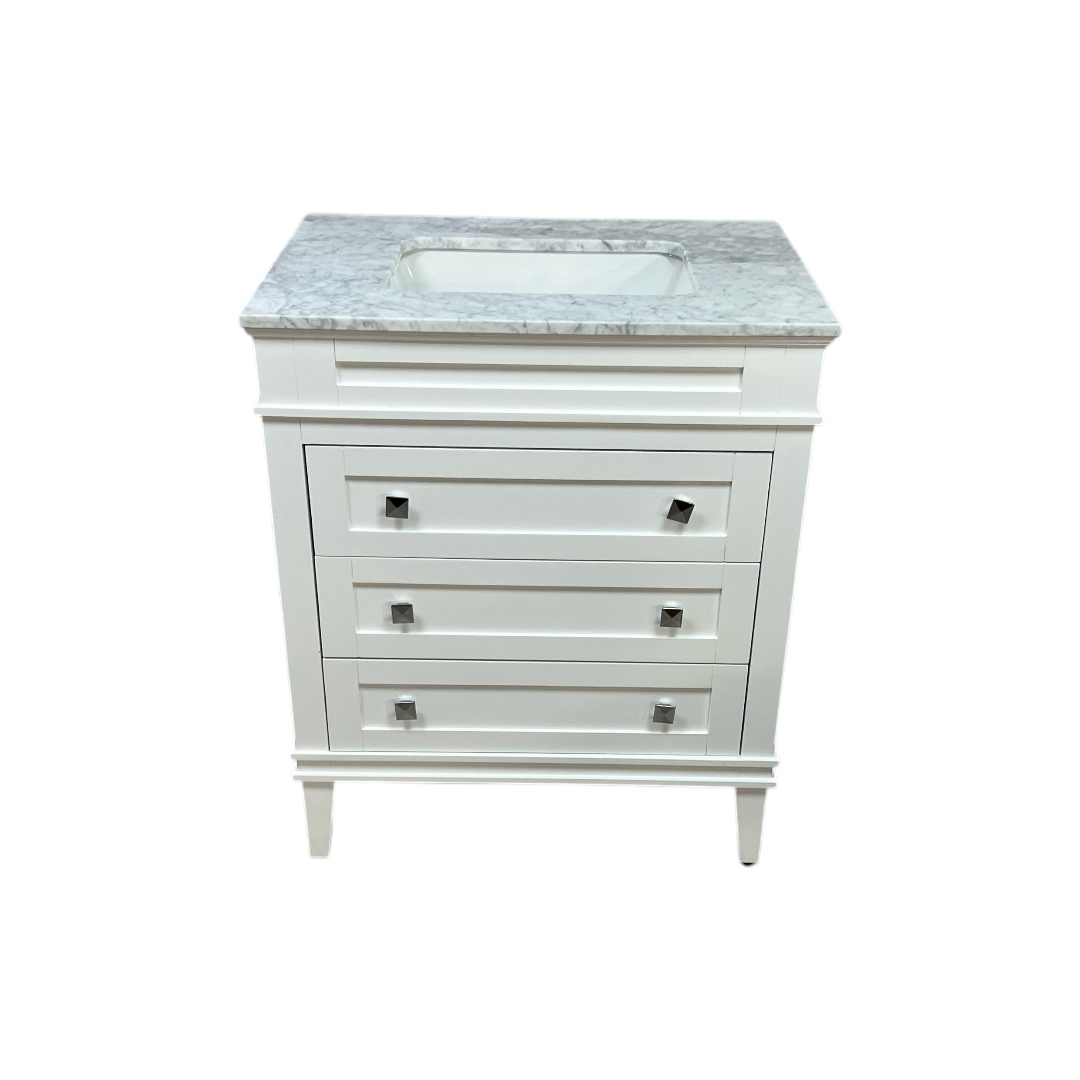 Birch Lane Frankfurt Single Bathroom Vanity Set with White Cabinet and Carrara Marble Countertop