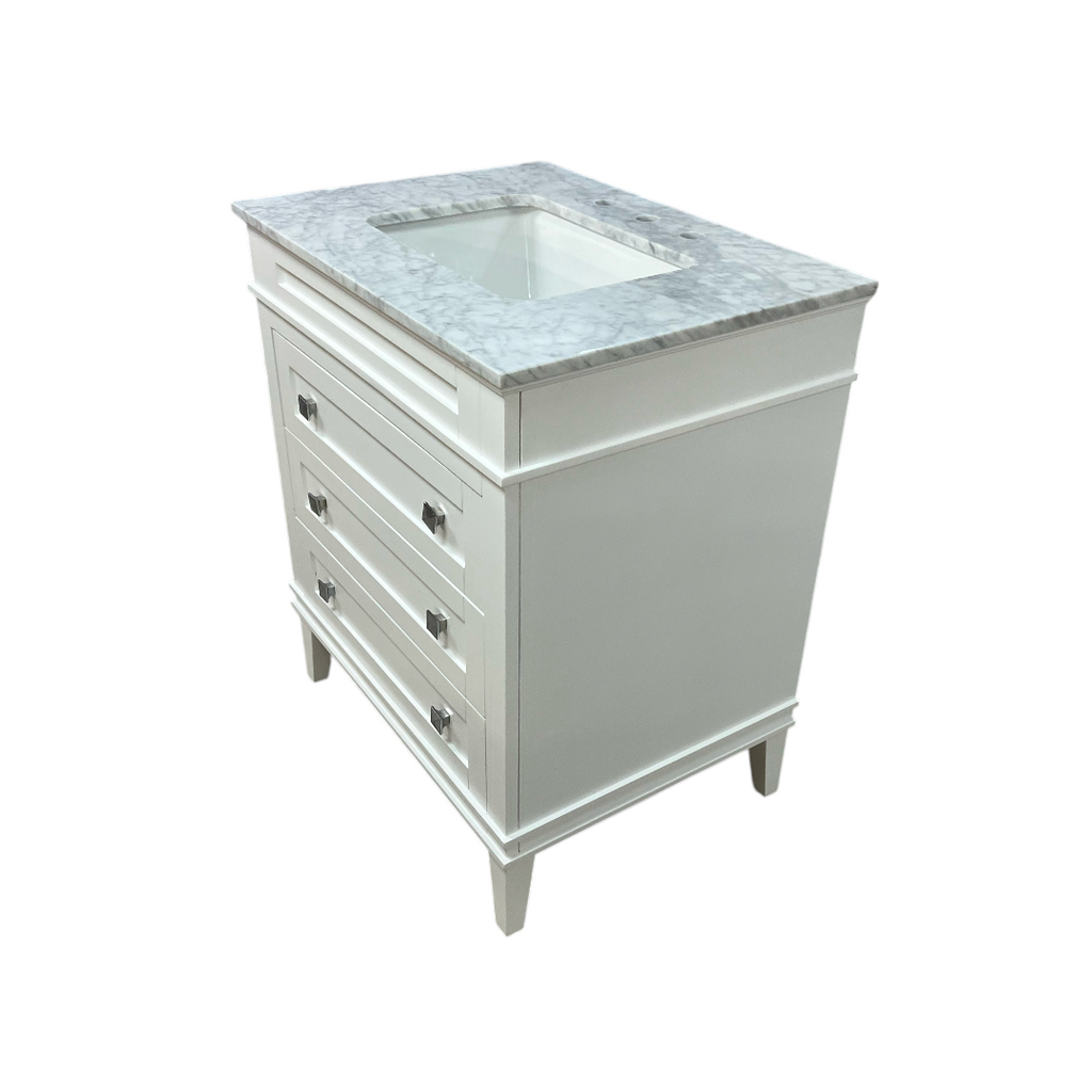 Birch Lane Frankfurt Single Bathroom Vanity Set with White Cabinet and Carrara Marble Countertop