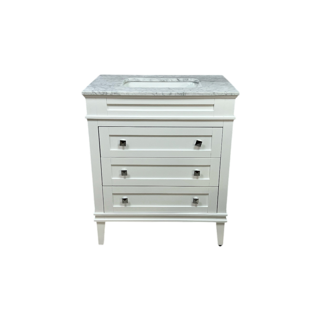 Birch Lane Frankfurt Single Bathroom Vanity Set with White Cabinet and Carrara Marble Countertop