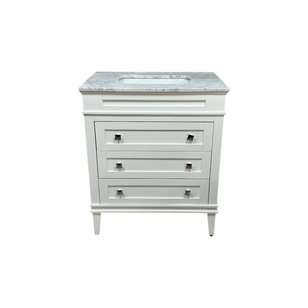 Birch Lane Frankfurt Single Bathroom Vanity Set with White Cabinet and Carrara Marble Countertop