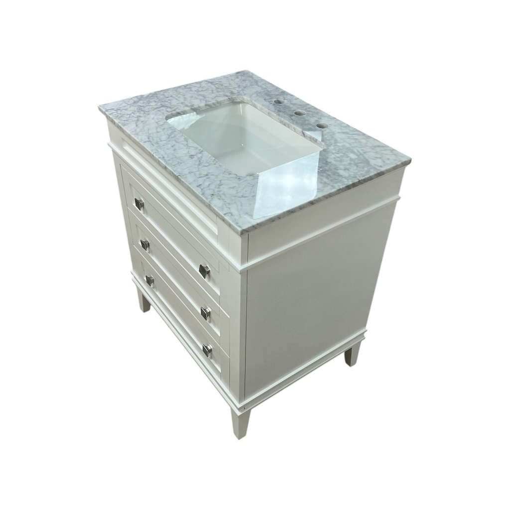 Birch Lane Frankfurt Single Bathroom Vanity Set with White Cabinet and Carrara Marble Countertop