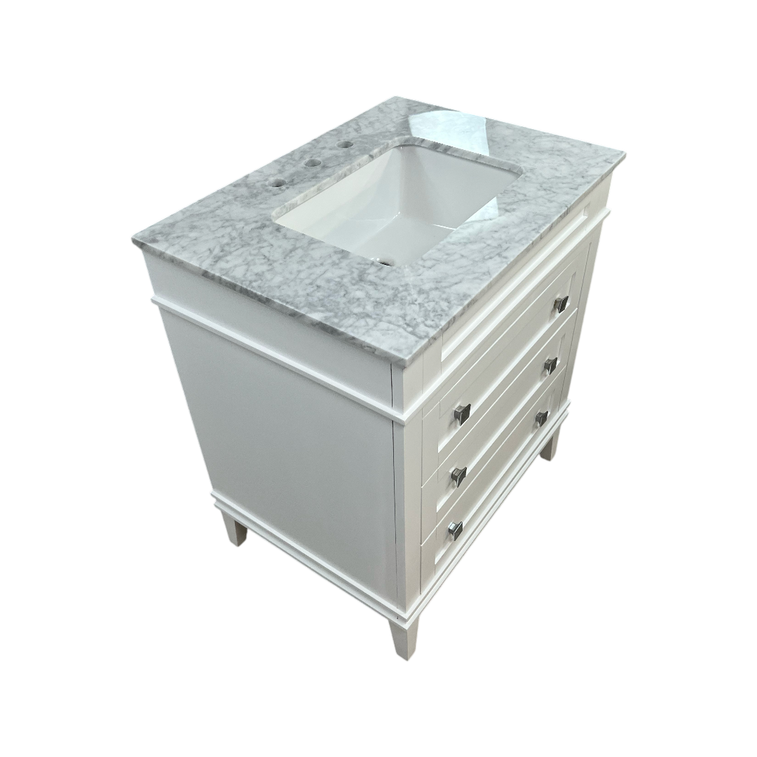 Birch Lane Frankfurt Single Bathroom Vanity Set with White Cabinet and Carrara Marble Countertop