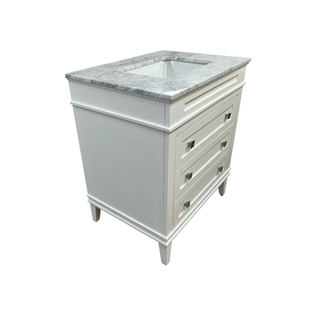 Birch Lane Frankfurt Single Bathroom Vanity Set with White Cabinet and Carrara Marble Countertop