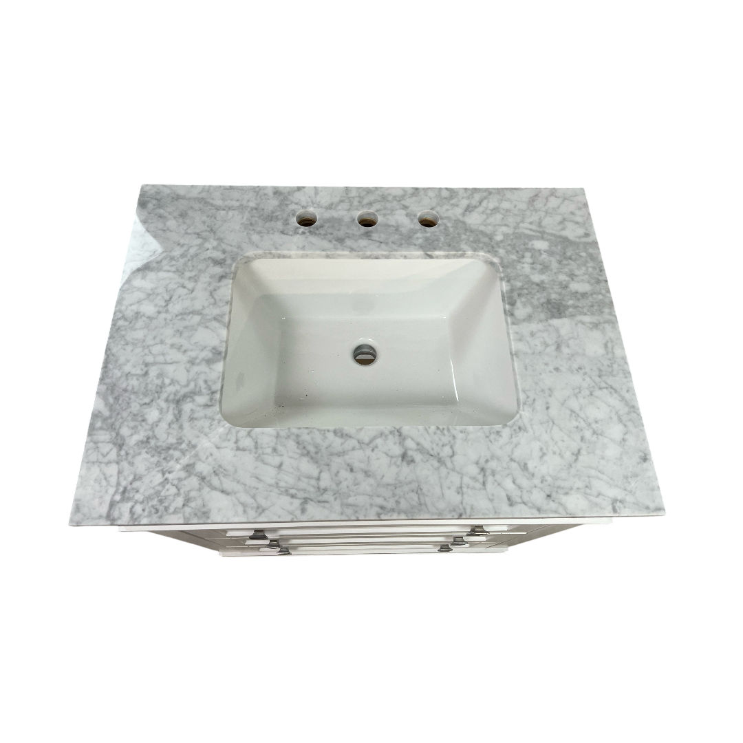 Birch Lane Frankfurt Single Bathroom Vanity Set with White Cabinet and Carrara Marble Countertop